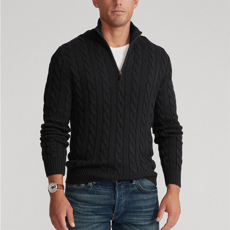 Oslo Zip-Up Cable Knit Turtleneck Sweater