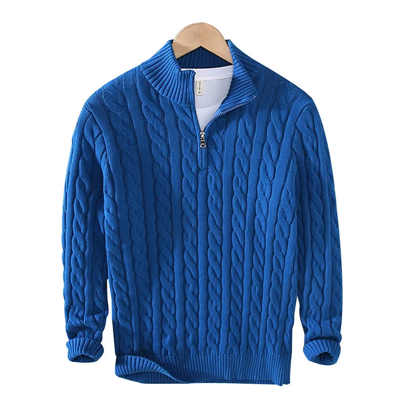 Oslo Zip-Up Cable Knit Turtleneck Sweater
