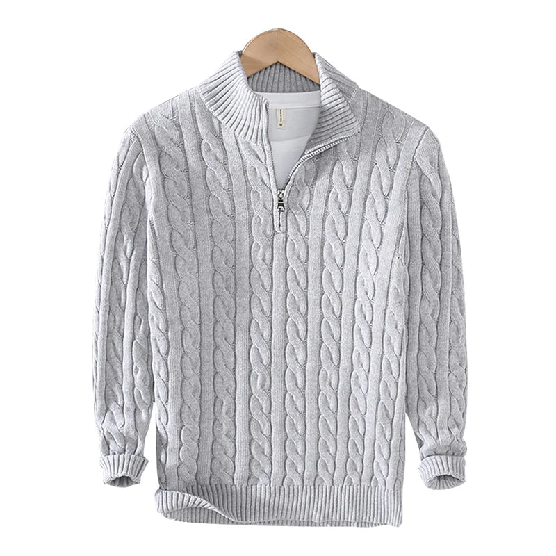 Oslo Zip-Up Cable Knit Turtleneck Sweater