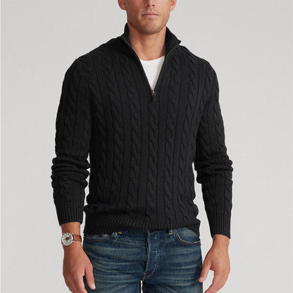 Oslo Zip-Up Cable Knit Turtleneck Sweater