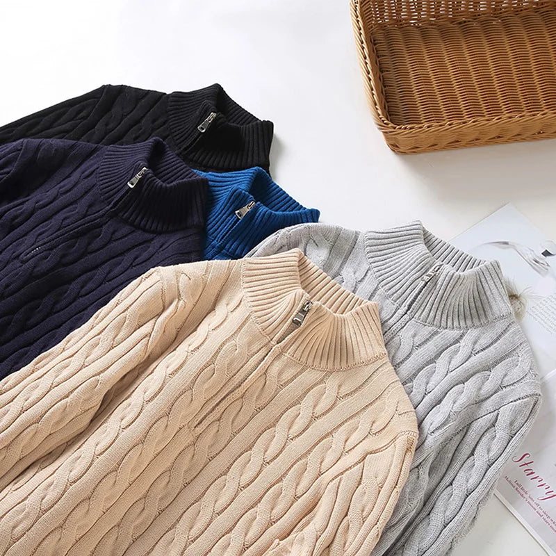 Oslo Zip-Up Cable Knit Turtleneck Sweater