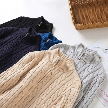 Oslo Zip-Up Cable Knit Turtleneck Sweater