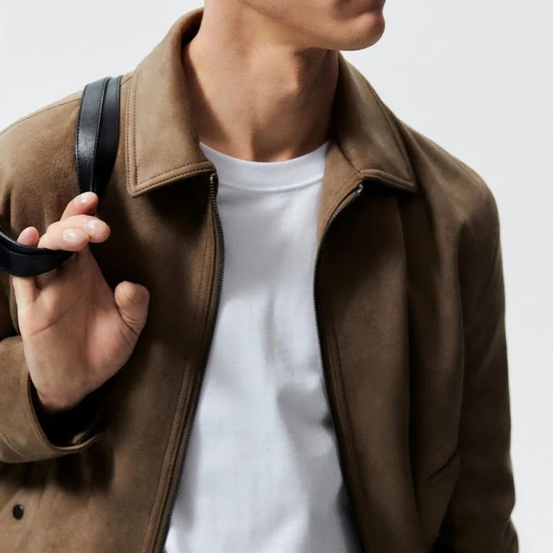 Noble Wear Oxford Lapel Faux Suede Jacket