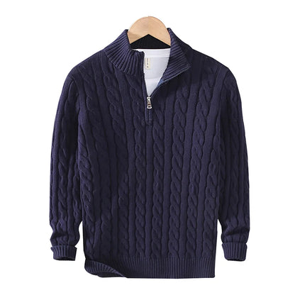 Oslo Zip-Up Cable Knit Turtleneck Sweater