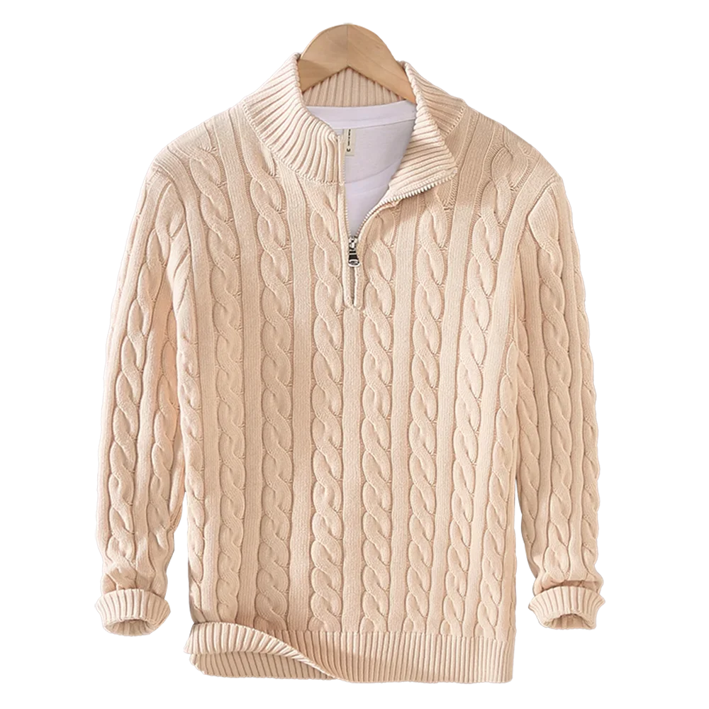 Oslo Zip-Up Cable Knit Turtleneck Sweater