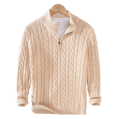 Oslo Zip-Up Cable Knit Turtleneck Sweater