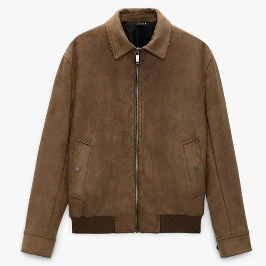 Noble Wear Oxford Lapel Faux Suede Jacket