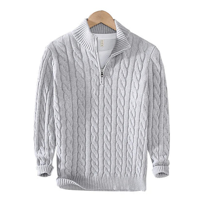 Oslo Zip-Up Cable Knit Turtleneck Sweater