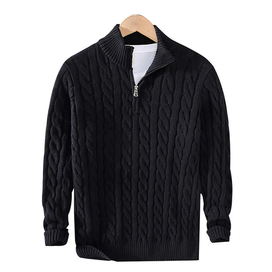 Oslo Zip-Up Cable Knit Turtleneck Sweater