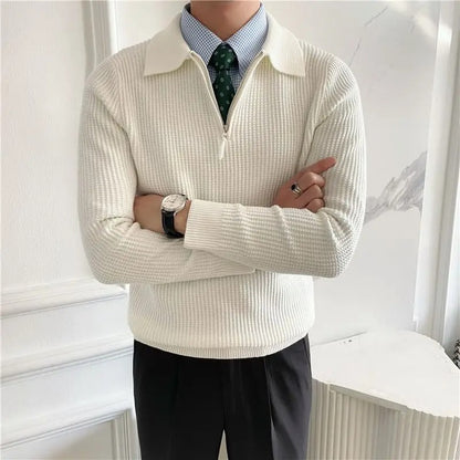 Noble Wear Old Money V-Collar Zipped Sweater